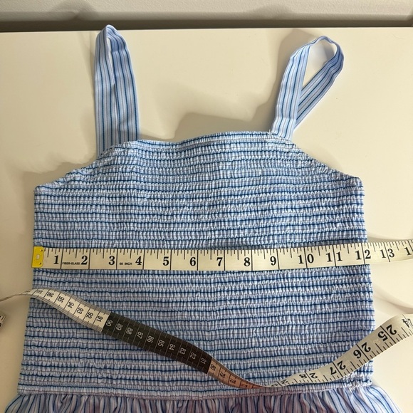 Commense Pinstripe Shirred Backless Long Cami Dress Smocked Blue White NWT Small - Picture 11 of 12
